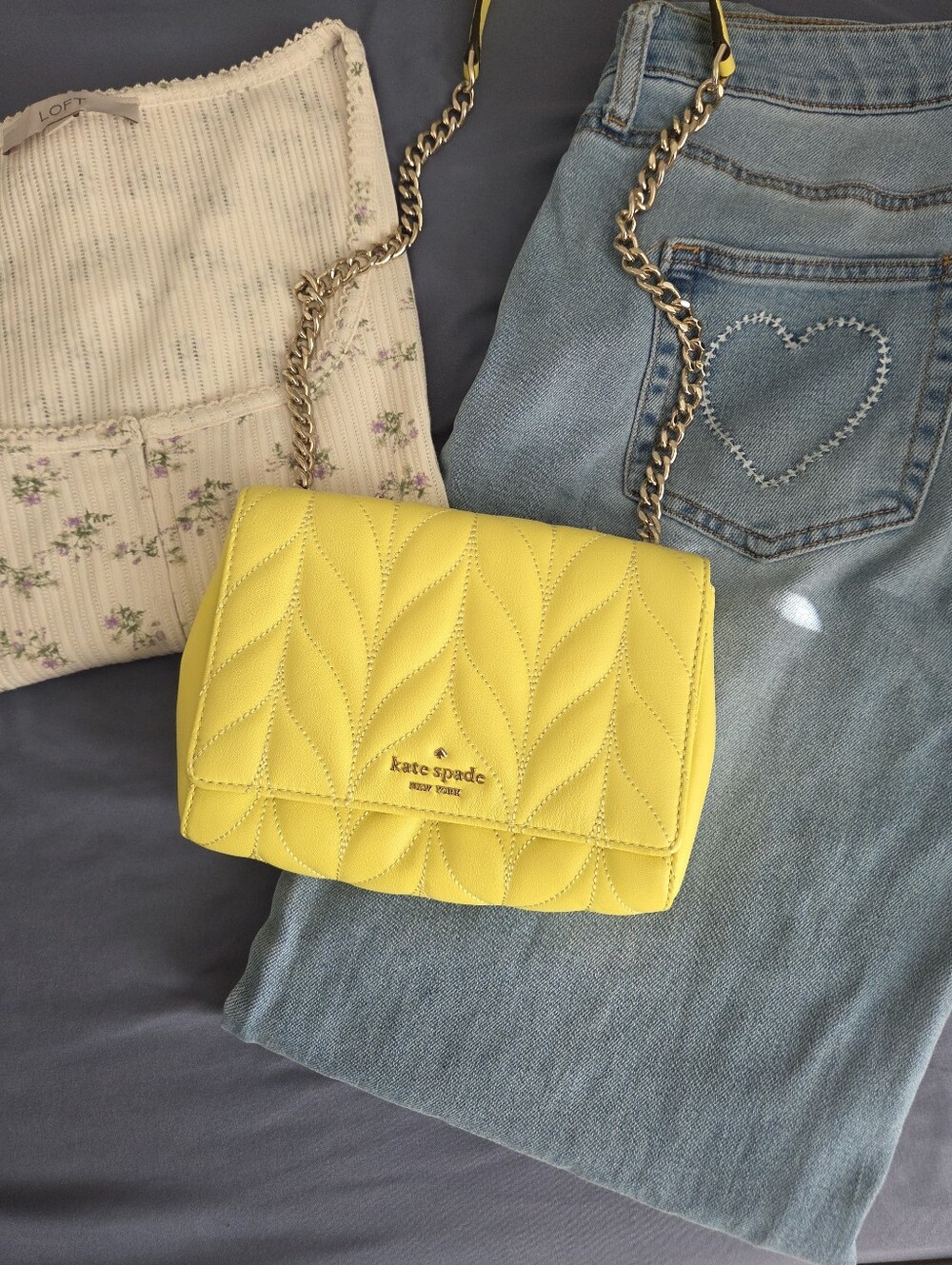 kate spade Yellow Quilted Chevron Crossbody with Silver Chain